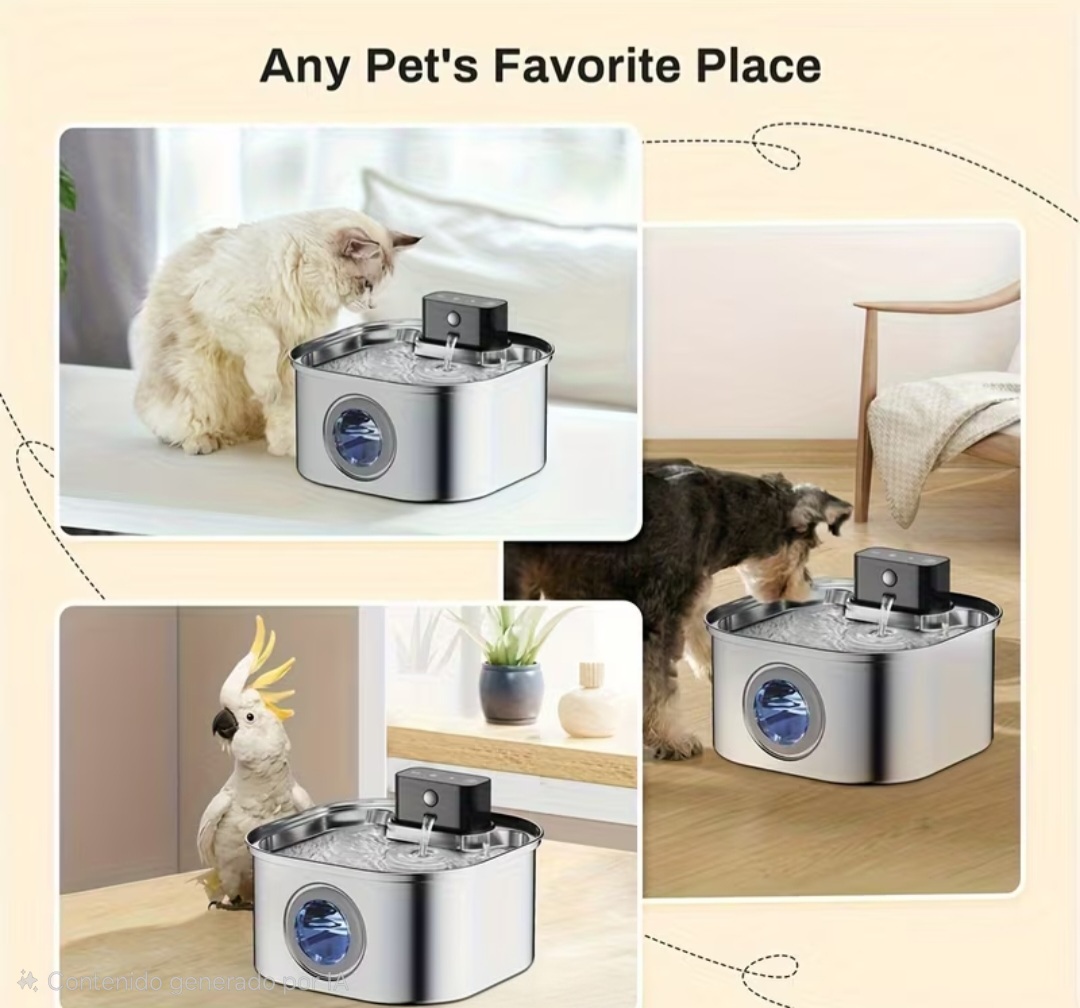 Rechargeable Stainless Steel Pet Water Fountain - Bilde 3