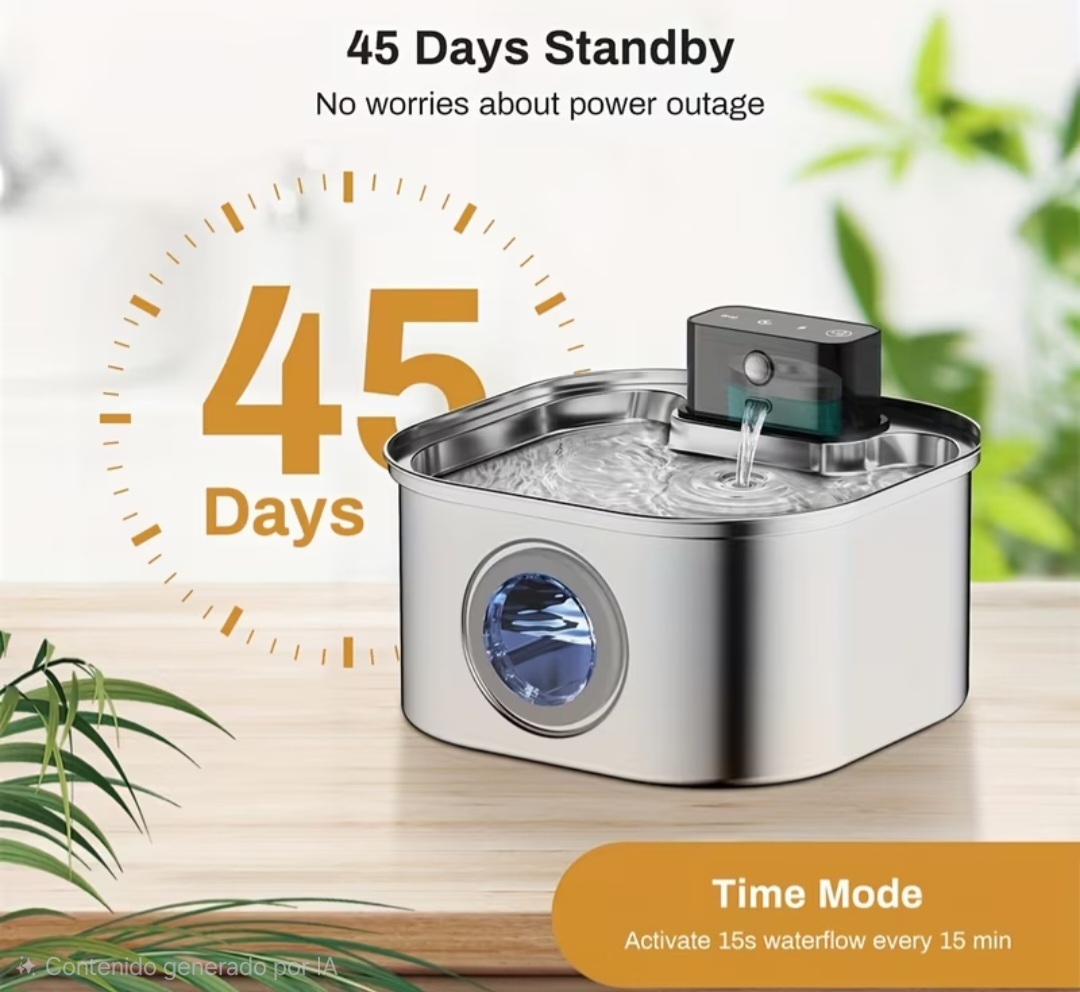Rechargeable Stainless Steel Pet Water Fountain - Bilde 4